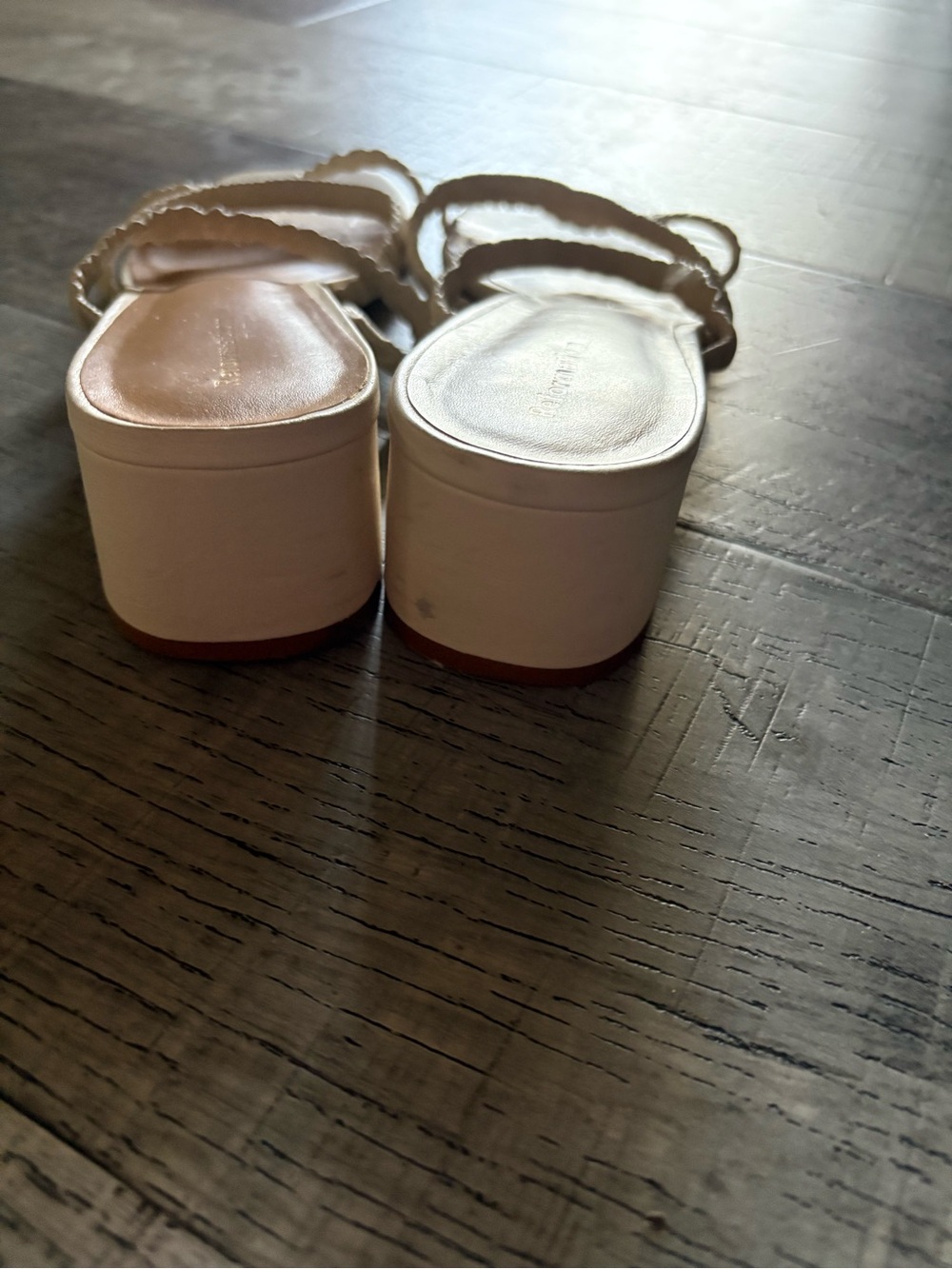 Reformation Cream Ruched Strap Block Heel Sandals - Picture 3 of 5